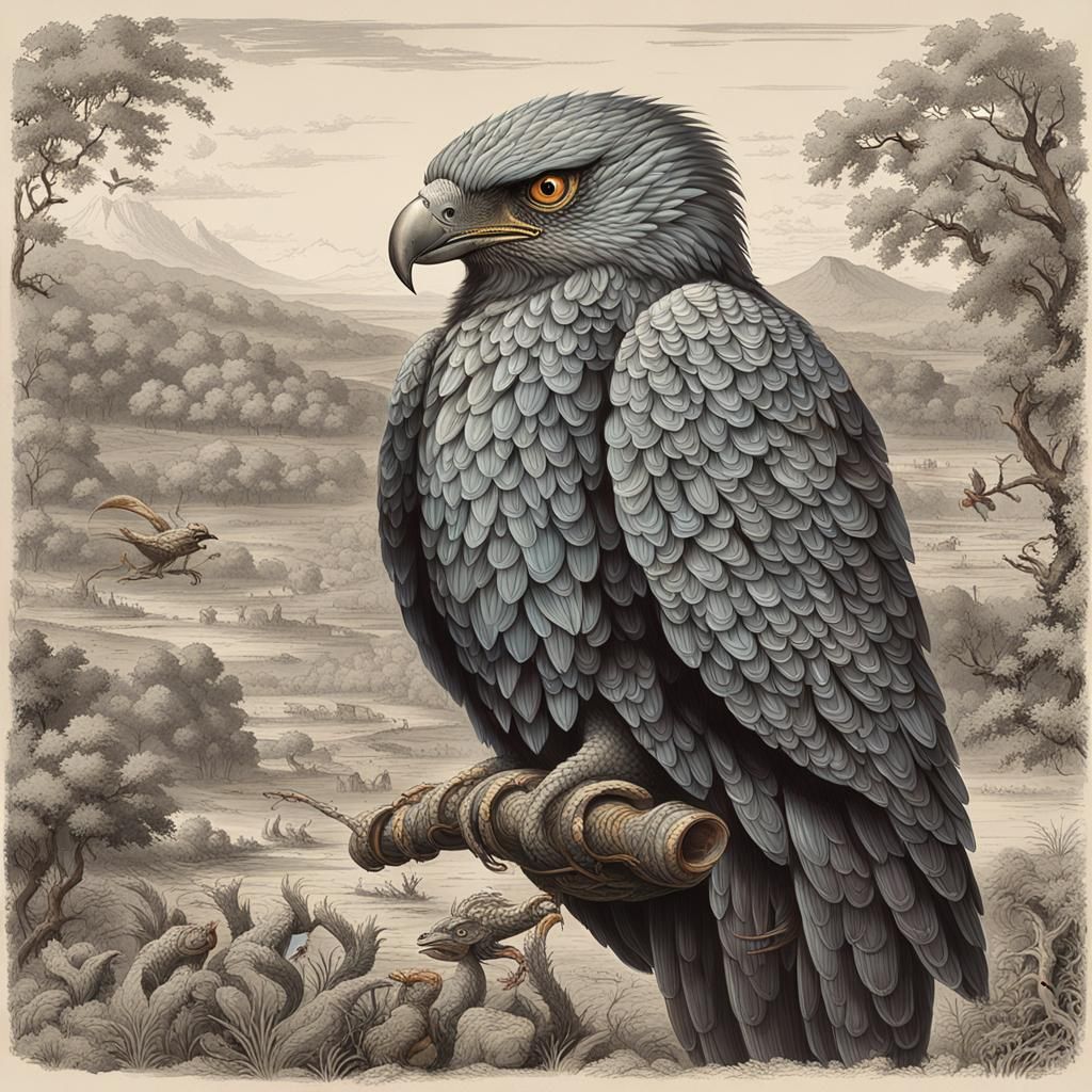 Majestic Eagle Warrior in Detailed Charcoal Drawing