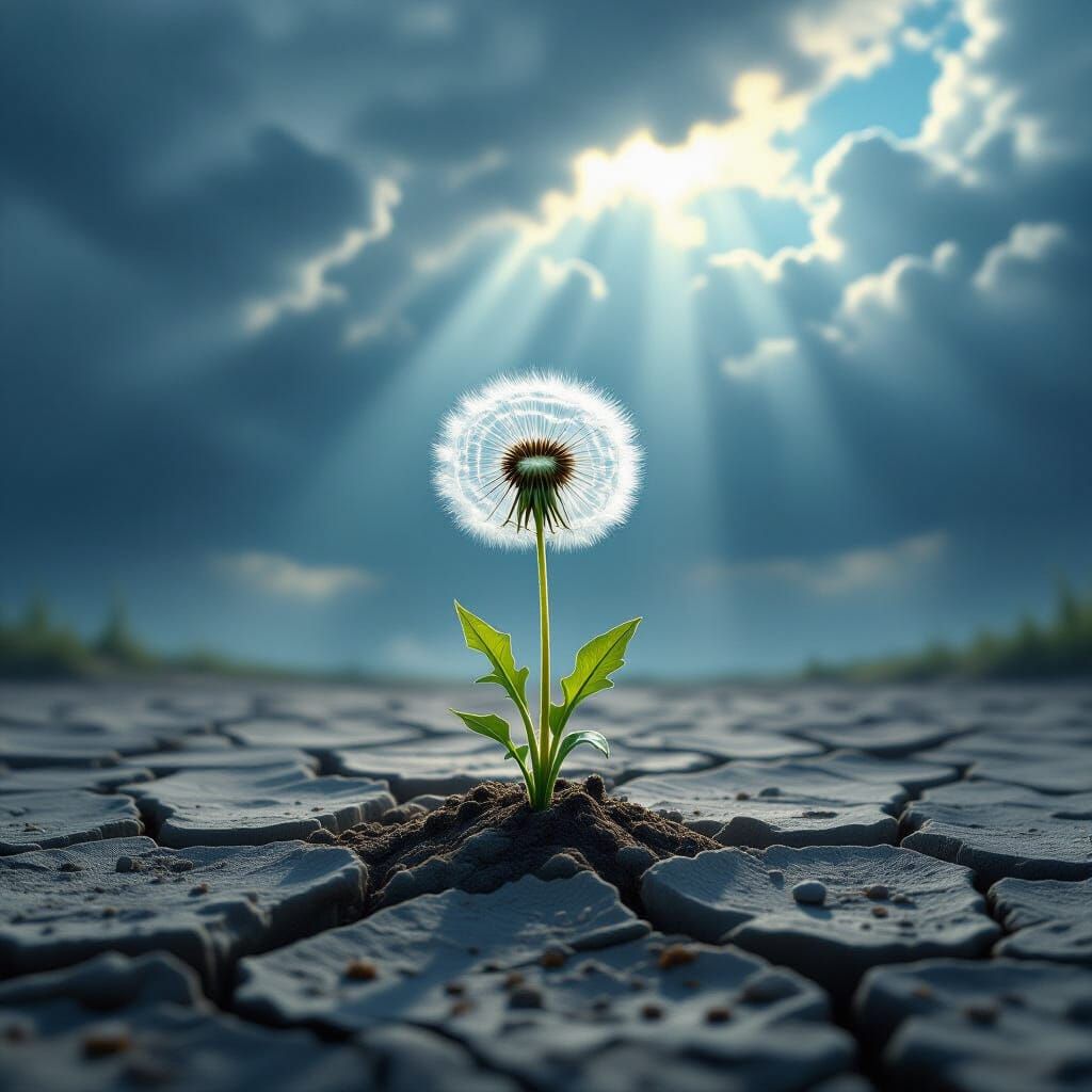 Resilient Dandelion Glows in Barren Earth