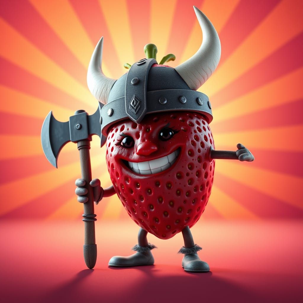 Viking Strawberry Hero in Bright Scandinavian Sunset