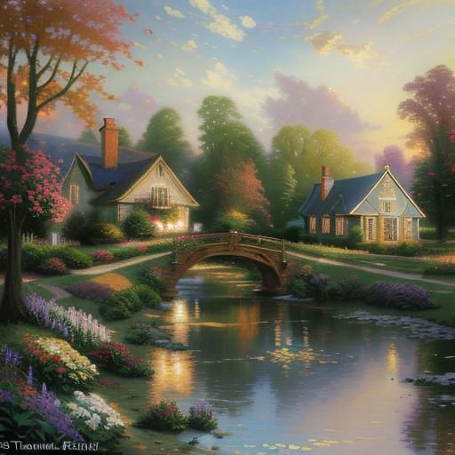 Whimsical Romantic Landscape in Warm Sunlight