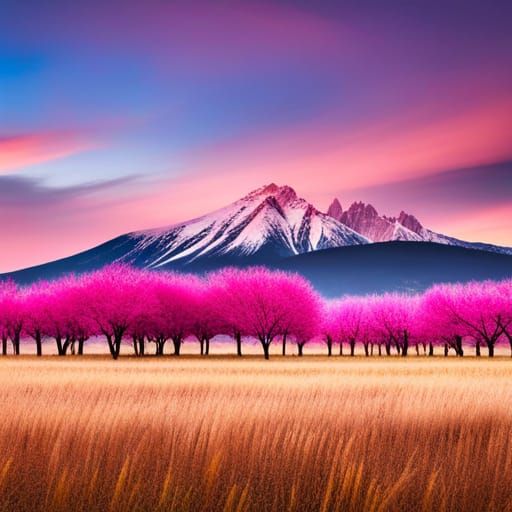 Pink Trees Landscape with Intricate Details