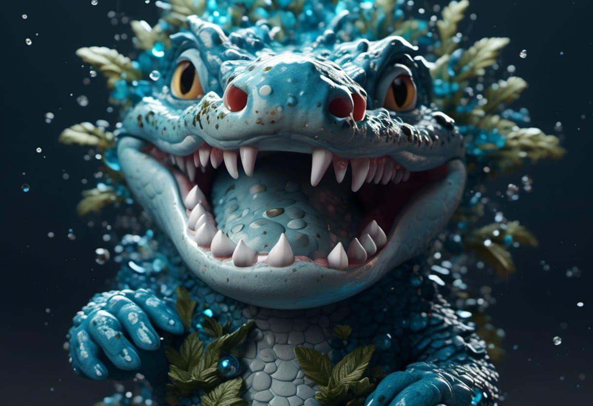 Icy Crocodile Sculpture: Detailed Digital Art