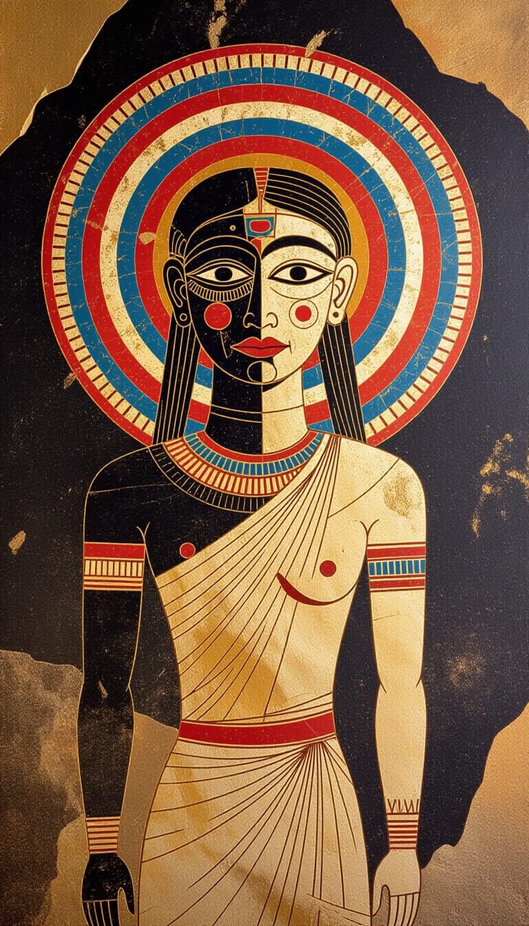 Ancient Cave Art of Stylized Figure with Halo