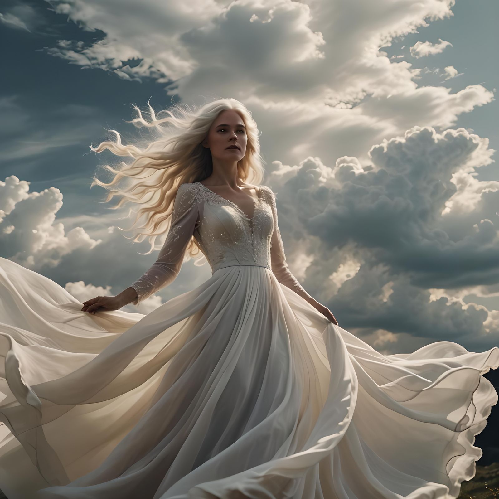 Celestial Figure in White Gown Wallpaper Print