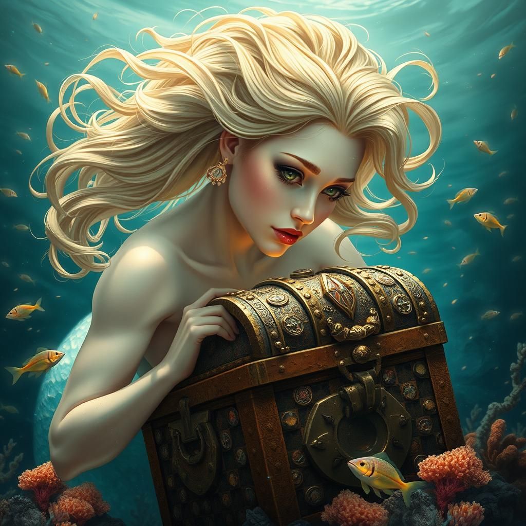 Opalescent Mermaid and Sunken Treasure Chest