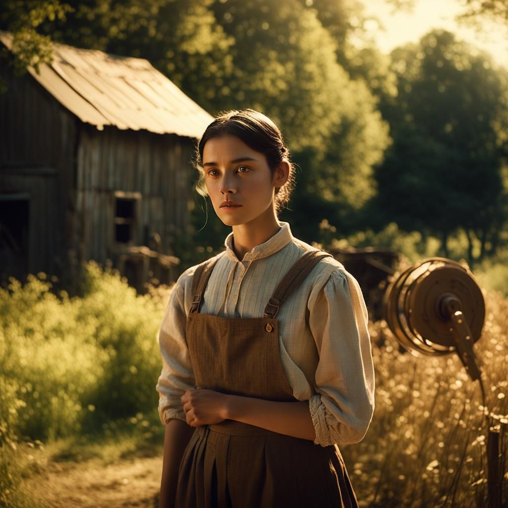 19th Century Farm Girl in Golden Light