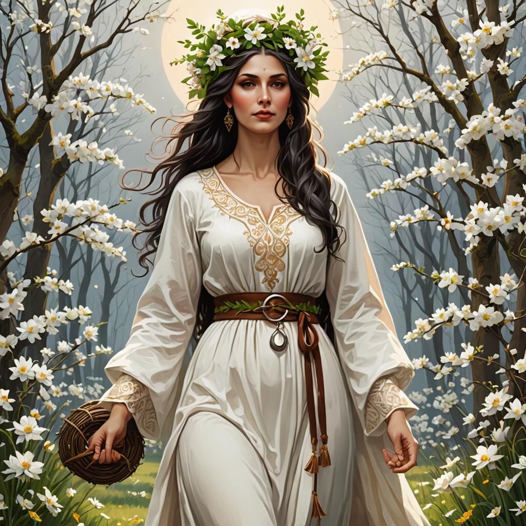 Pagan Woman Welcoming Spring: A Traditional Illustration