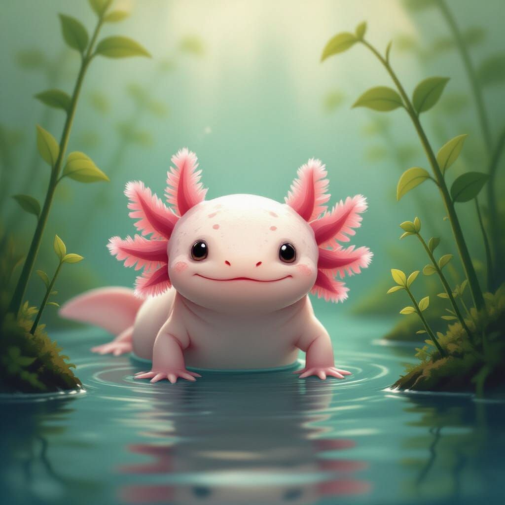 Ethereal Axolotl in Aquatic Dreamscape