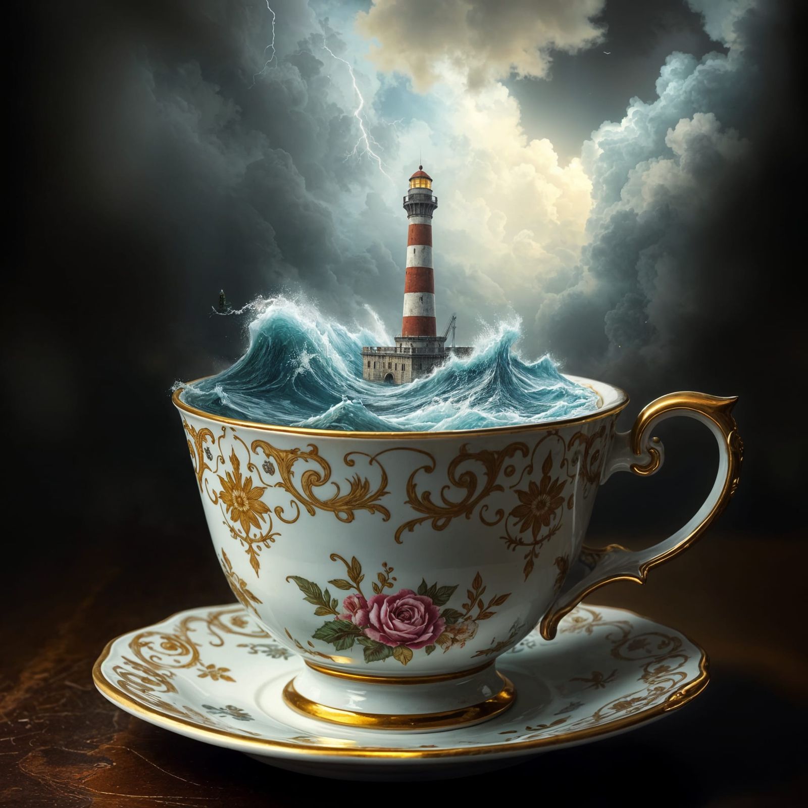 Stormy Sea in Teacup, Dramatic Landscape