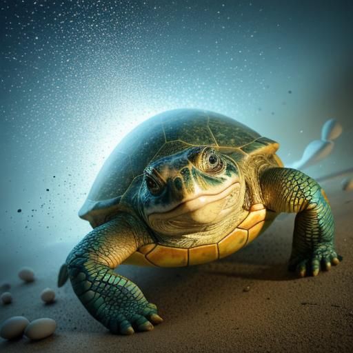 Hyperrealistic Turtle Emerges: Vibrant Splash Art