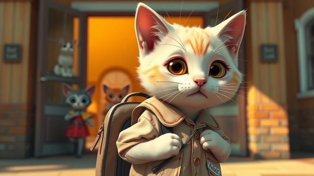 Whimsical Feline Student in Semi-Realistic Fantasy Style