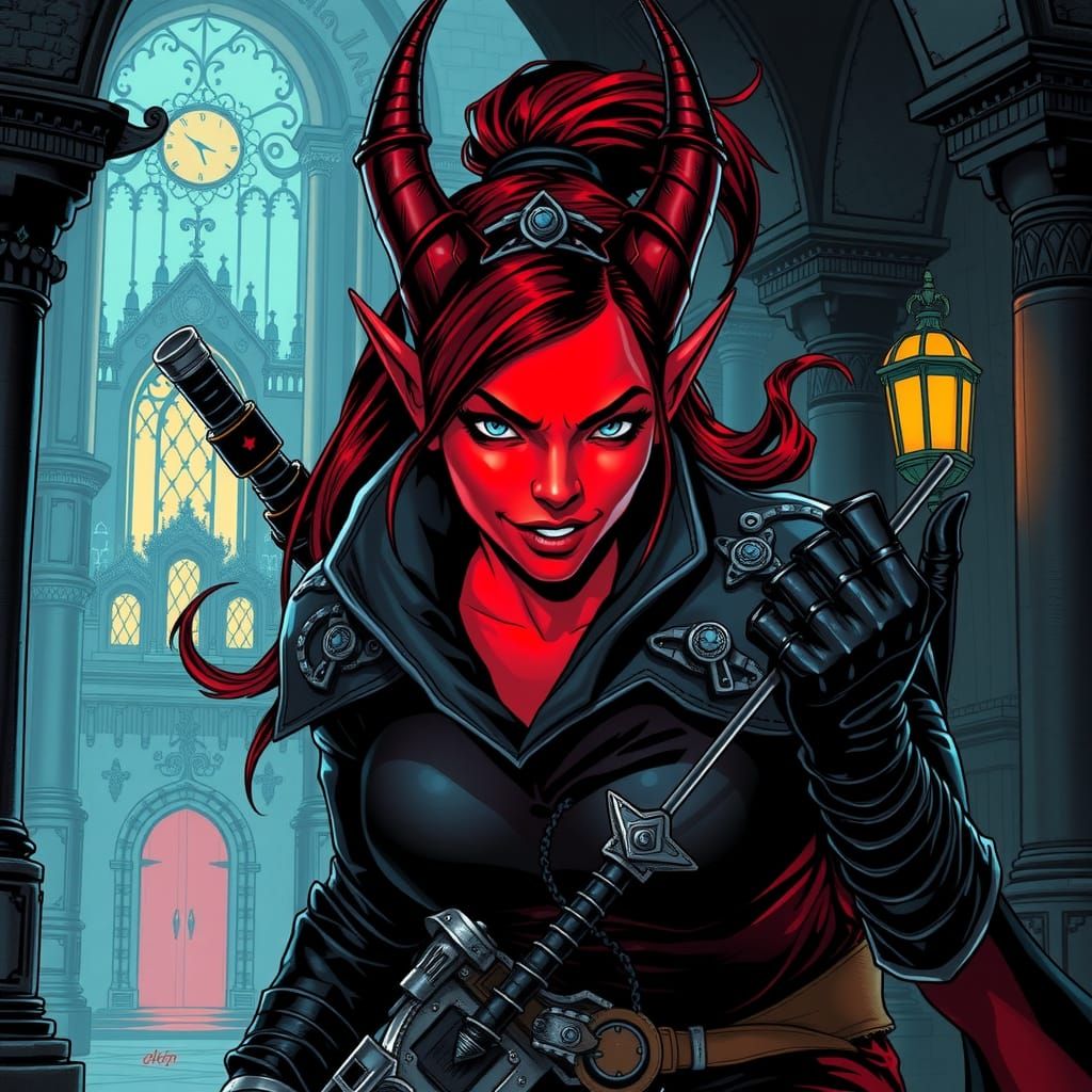 Red female tiefling rogue