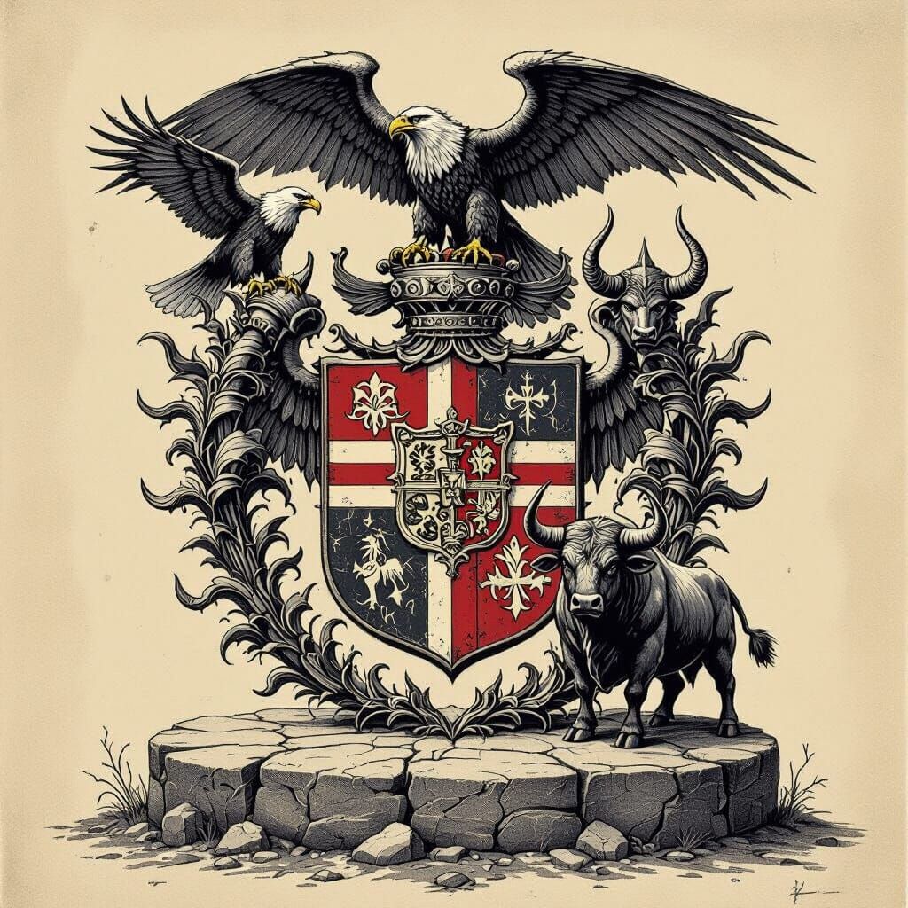 Icelandic Coat of Arms: Gothic Charcoal Drawing