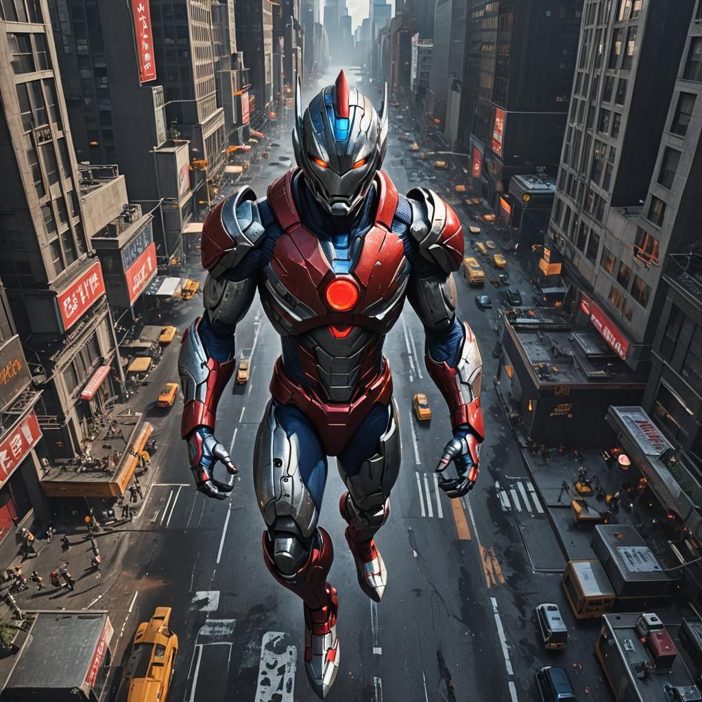 Ultraman in Downtown New York: Detailed Matte Painting