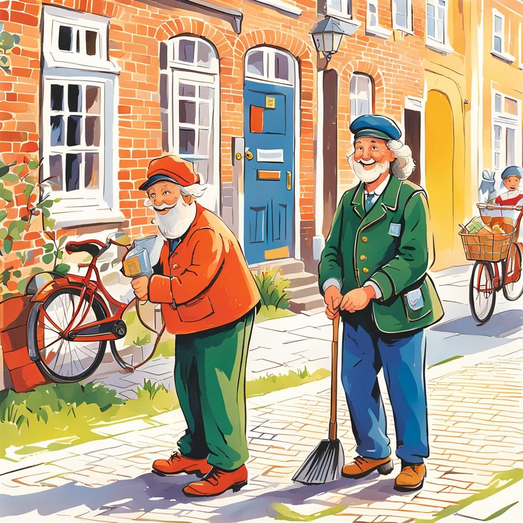 Pietje Puk: Friendly Dutch Postman Illustration