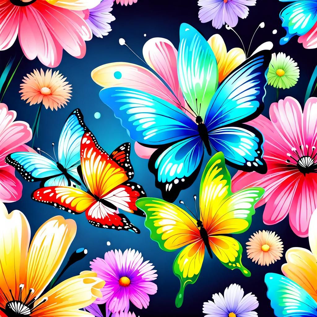Pastel Butterflies and Flowers in Airbrush Art