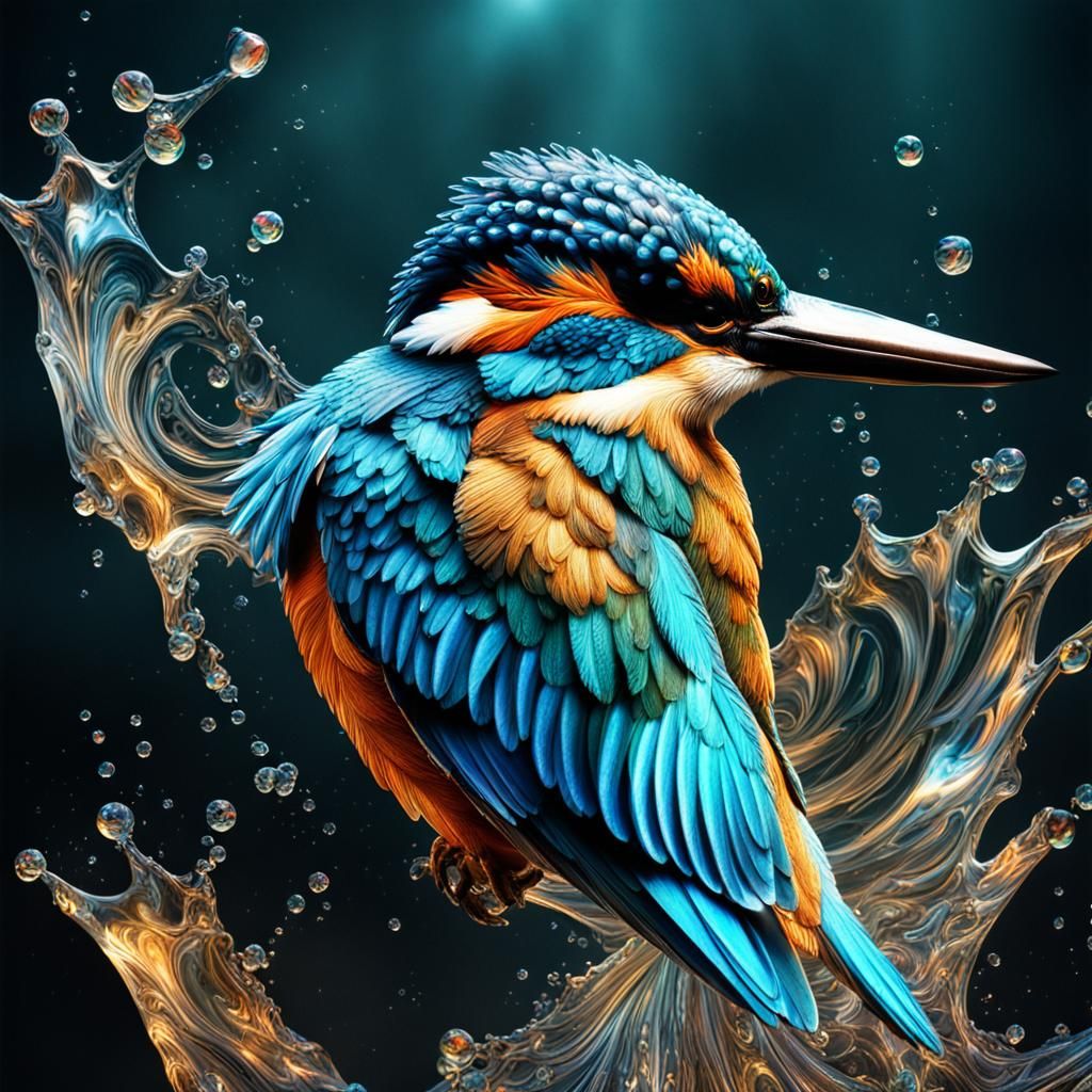 Iridescent Crystal Kingfisher Splash Art