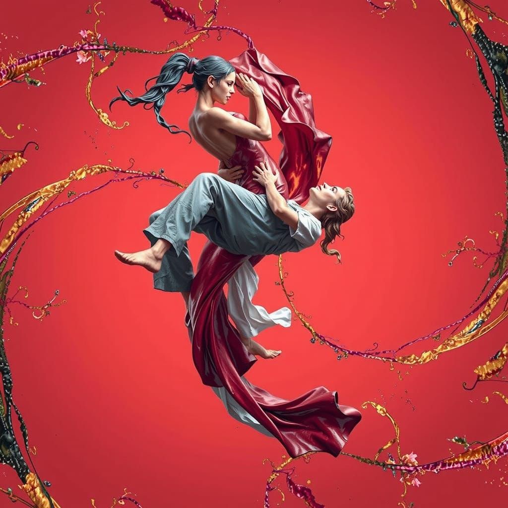 Hyperrealistic Sculpture of Intertwined Figures Dancing