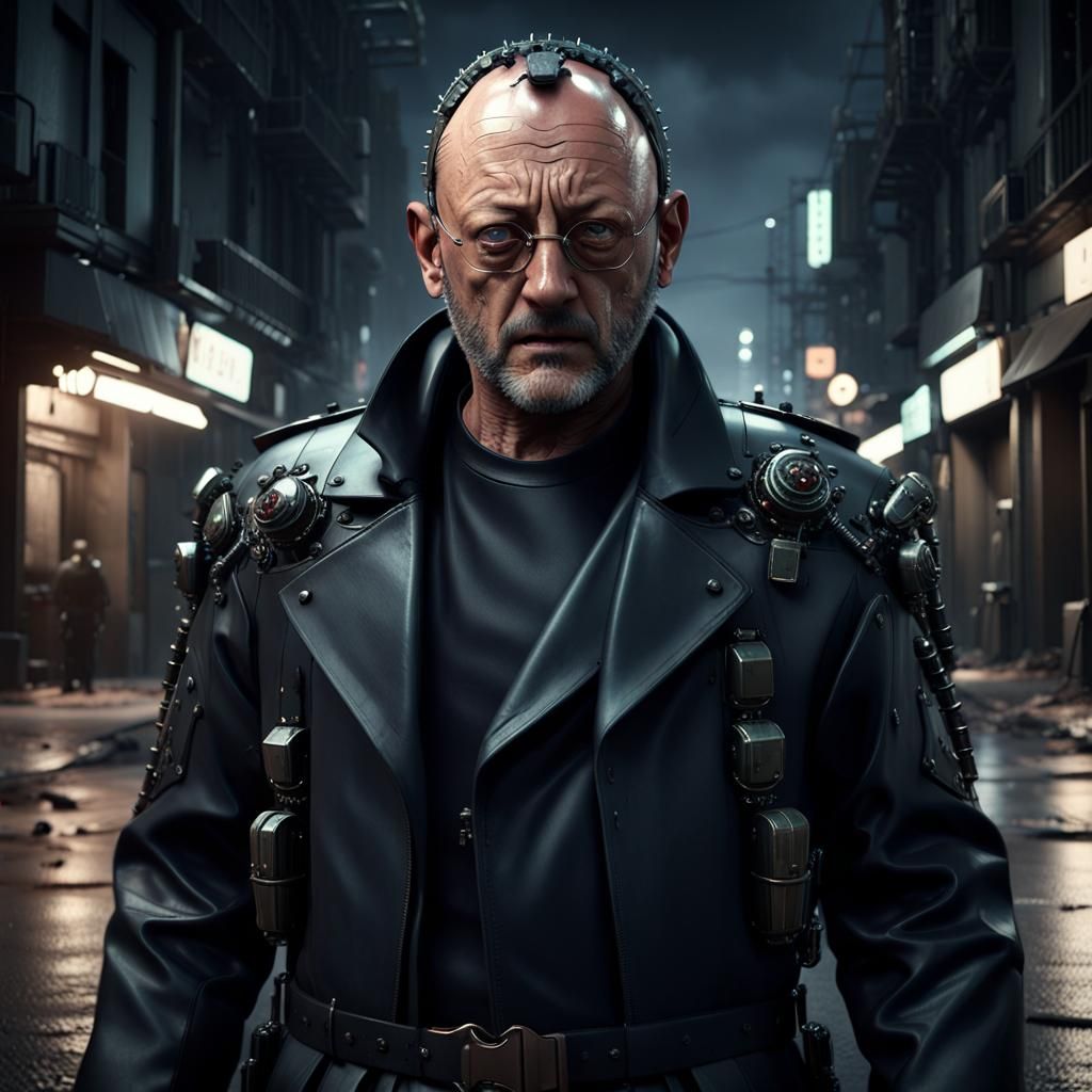 Léon Inspired Character in Futuristic Sci-Fi Scene