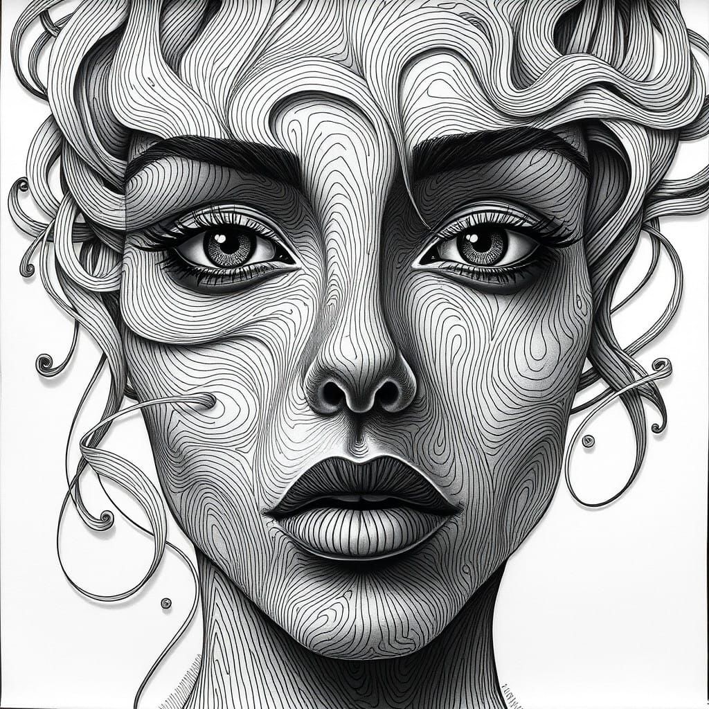 Monochromatic Face Portrait in Surrealist Style