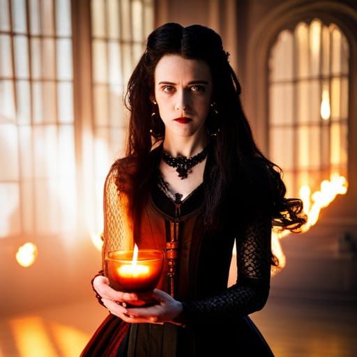 Vanessa Ives in Gothic Dress with Firelight