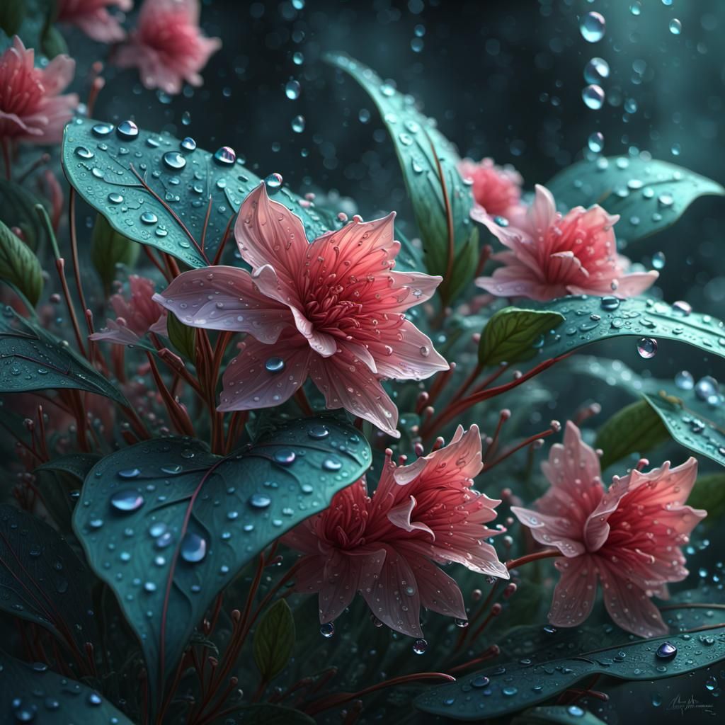 Lush Floral Fantasy with Dew Drops