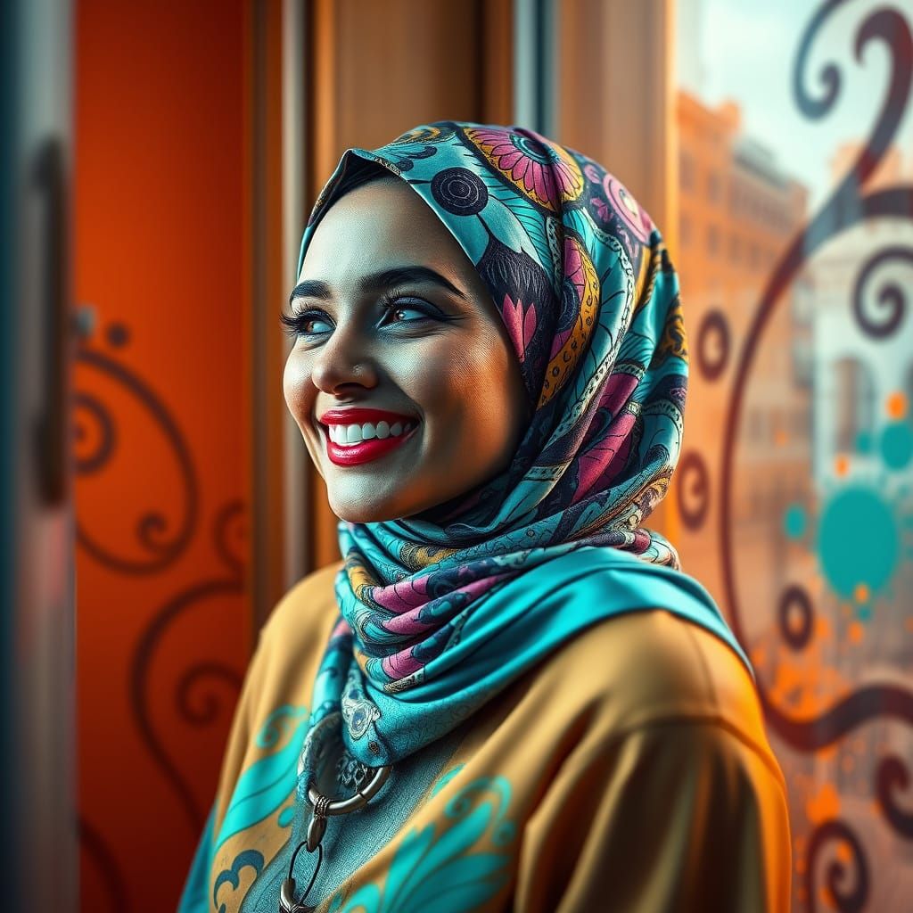 Woman in Hijab with Art Nouveau Style