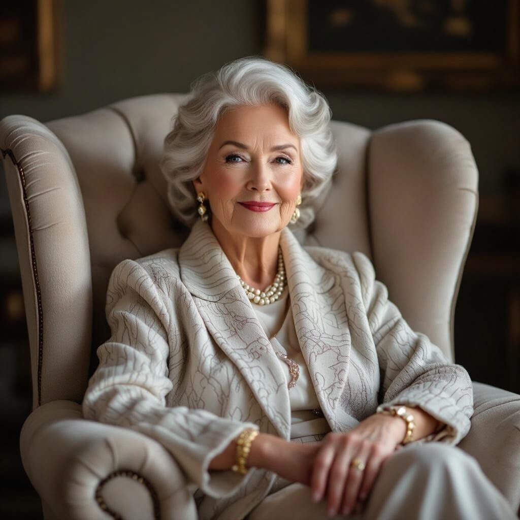 Elegant Elderly Woman in Plush Armchair
