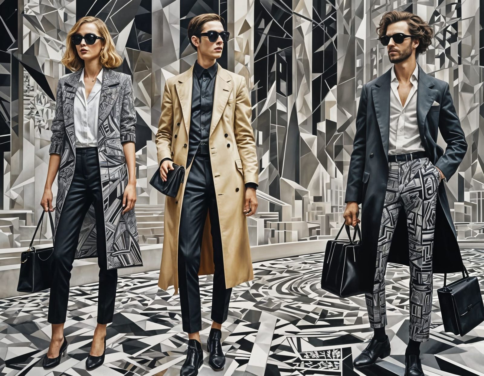 Geometric Art Deco Oil Painting in Pointillist Style