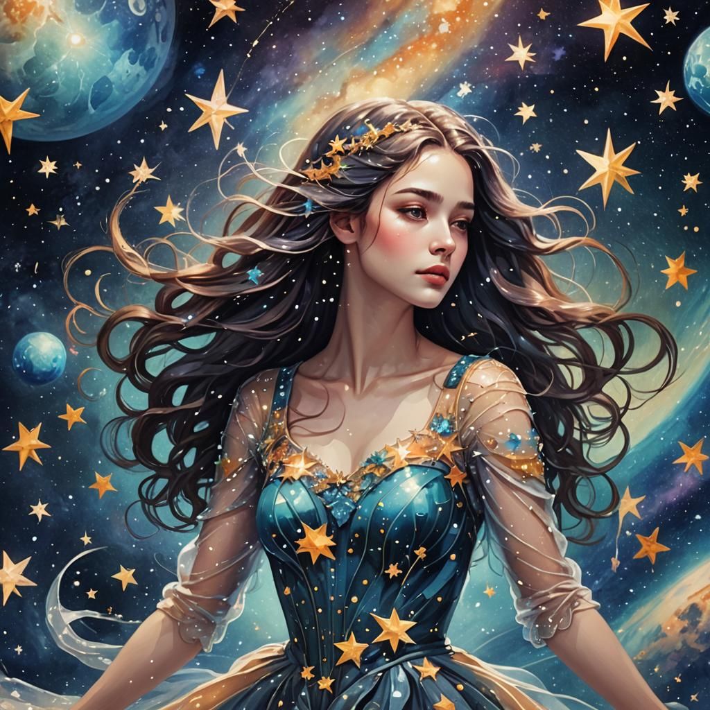 Galactic Aquarius Woman in Astral Fantasy Art