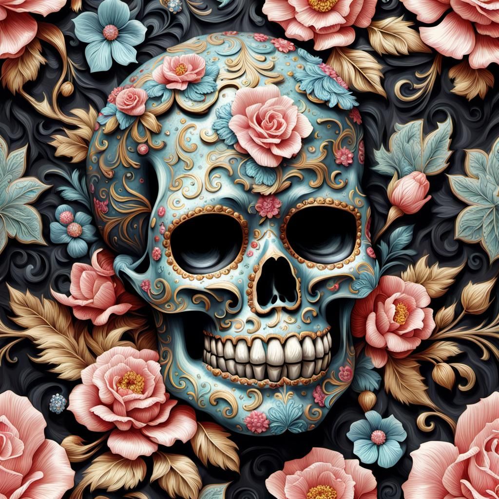 Ornate Crystal Sugar Skull in Rococo Style