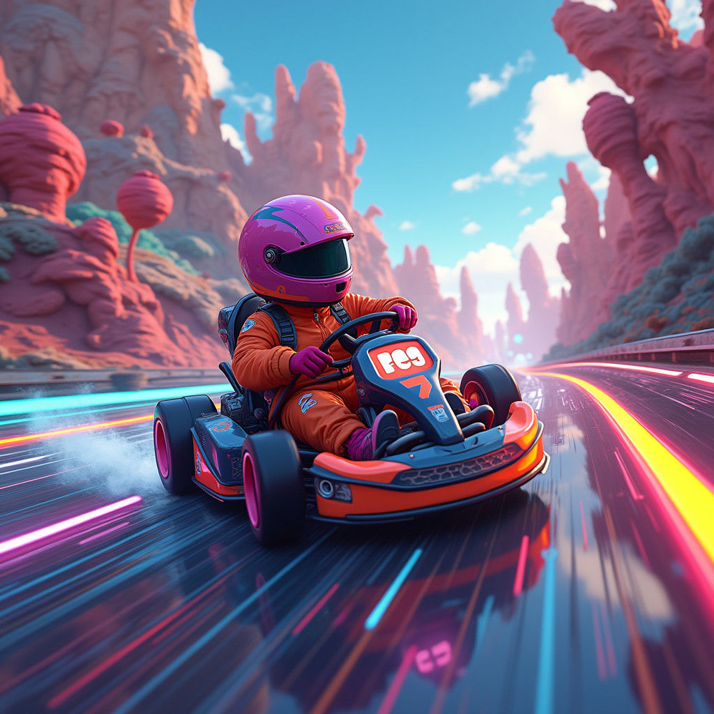 Neon Kart Racing on Futuristic Track