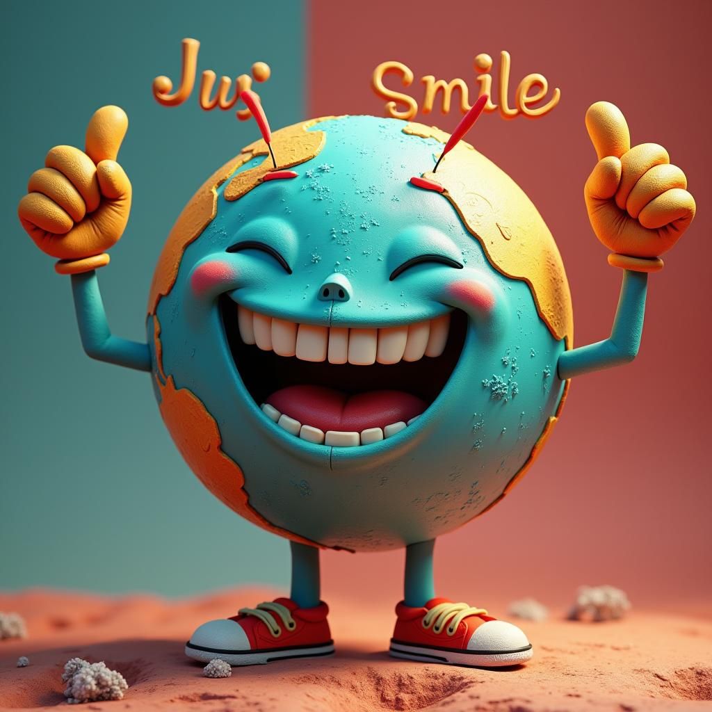 Cheerful Cartoon Globe Character in Matte Painting Style
