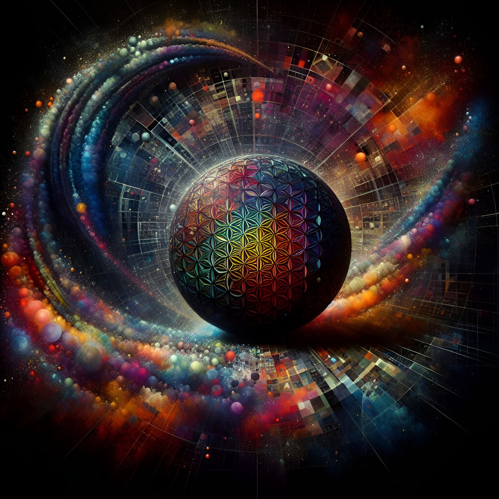 Geometric Orb in Dark: Sacred Graffiti Art