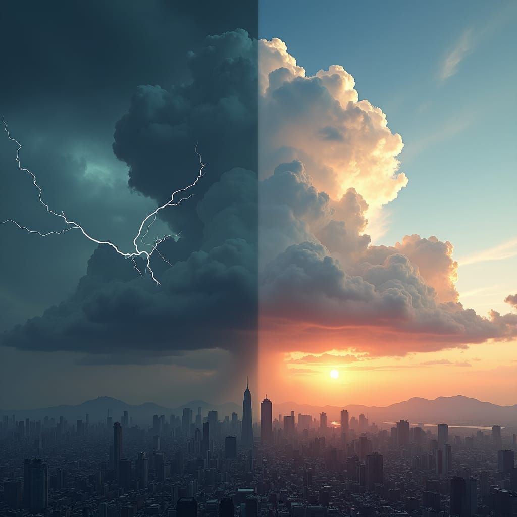 Contrasting Skylines: Stormy Skies Meet Clear Skies