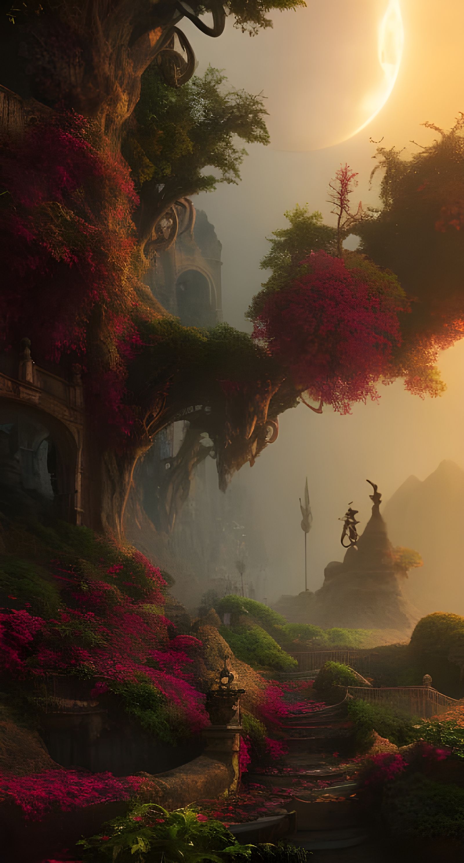 Magical Forest: Decaying Tower in Ominous Moonscape