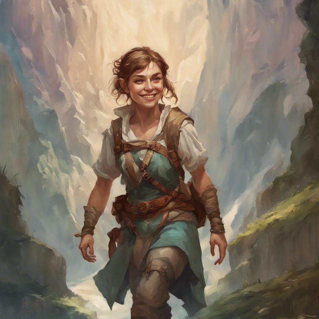 Smiling Halfling Adventurer Portrait in Detailed Art Style