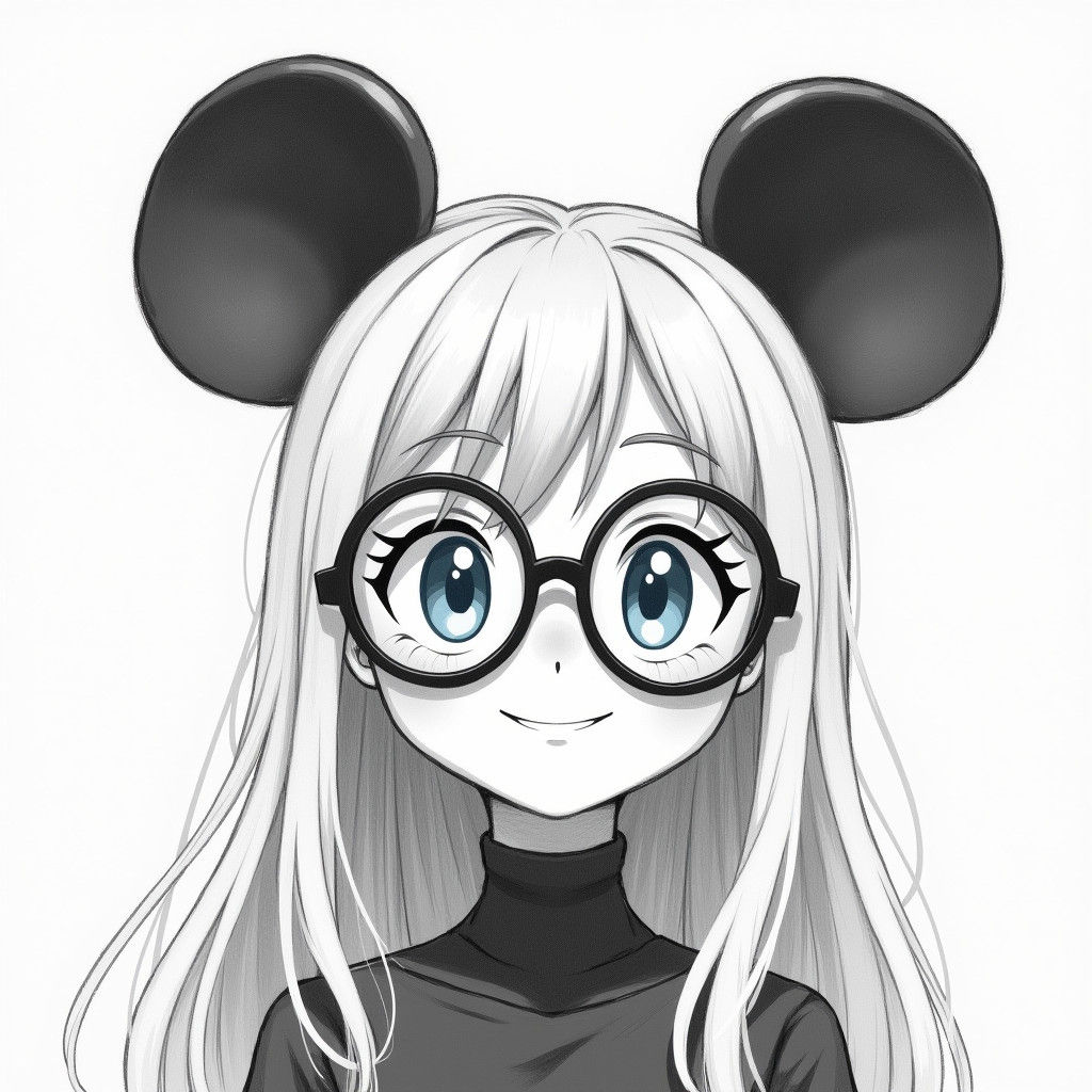 Vintage Cartoon Girl in Pencil Style