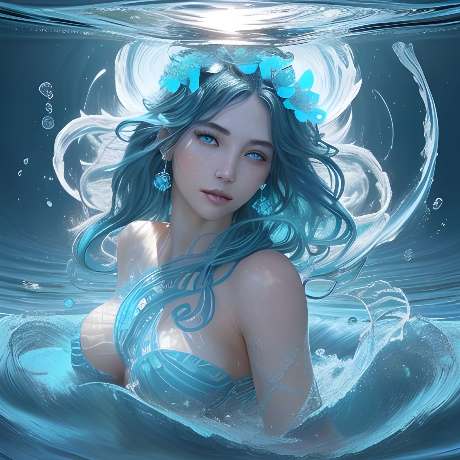 Water Goddess with Mesmerizing Eyes: Splash Art