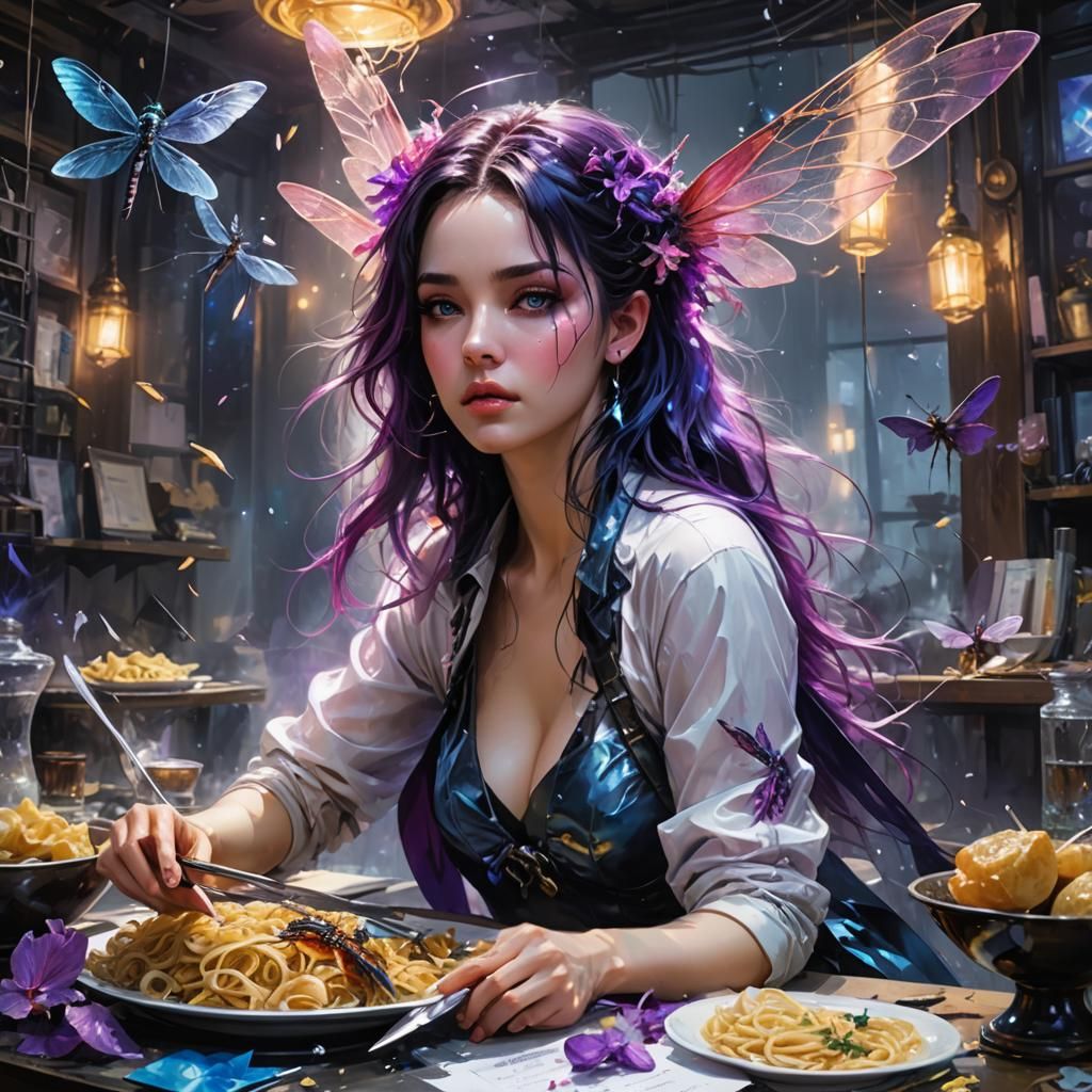 Dark Fantasy Office Scene with Telekinesis