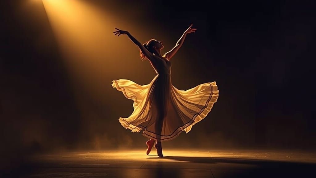 Dramatic Dancer Silhouette in Golden Spotlight