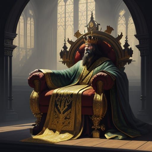 Regal King Sleeps in Opulent Chamber