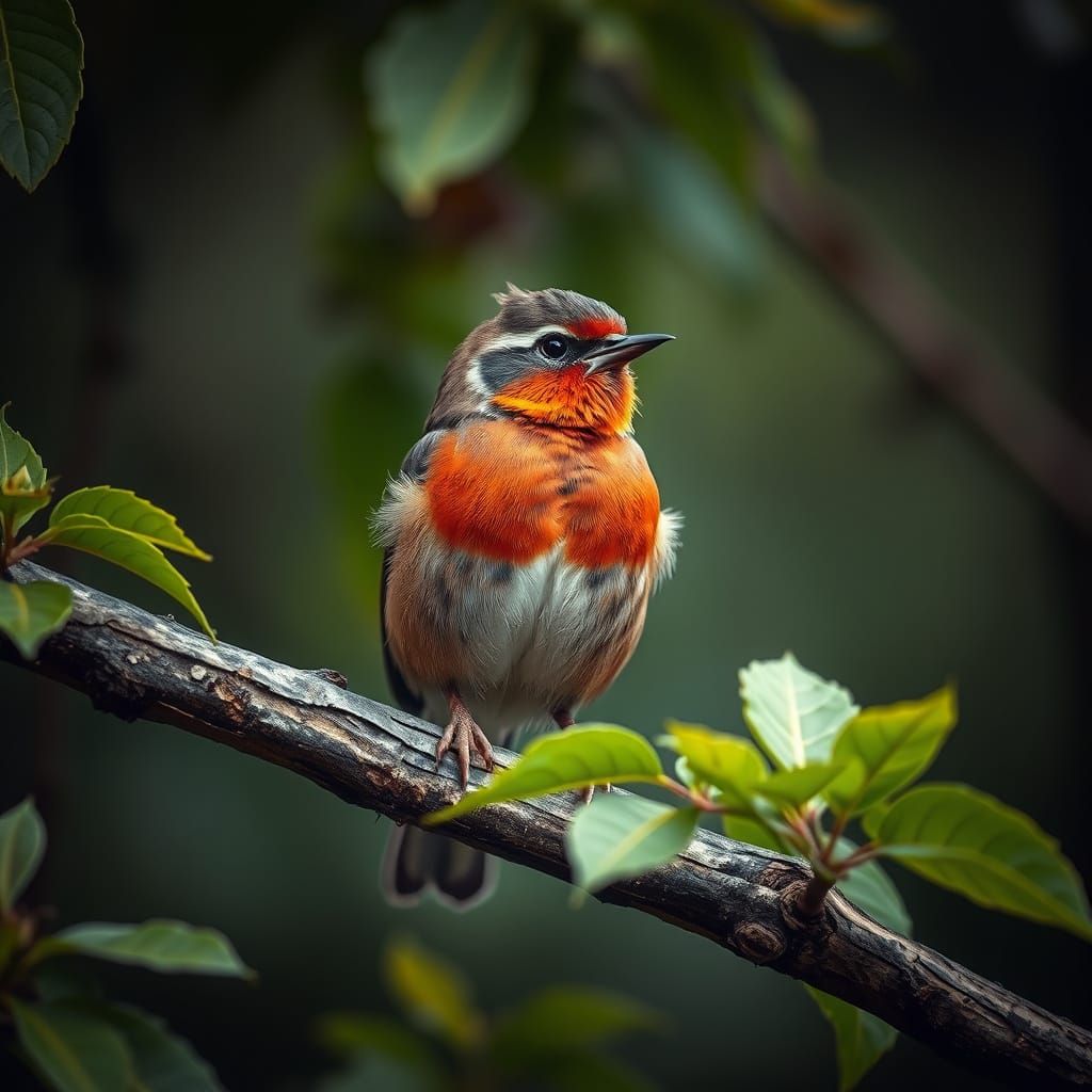 Vibrant Songbird on Weathered Branch