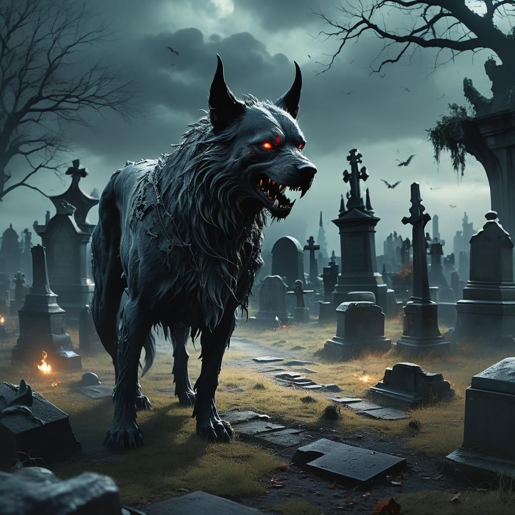 Ghostly Hellhound in Haunted Cemetery