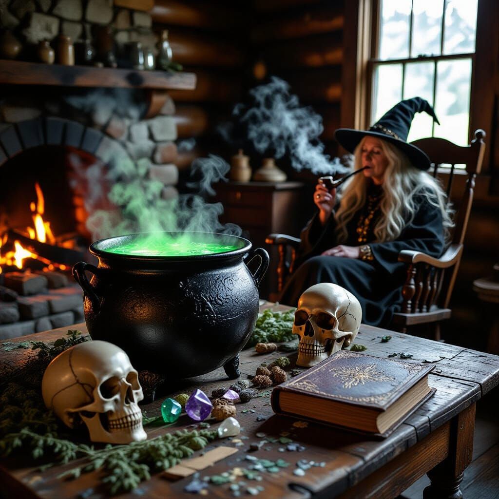 Witch's Brew Still Life in Hyperrealism Style