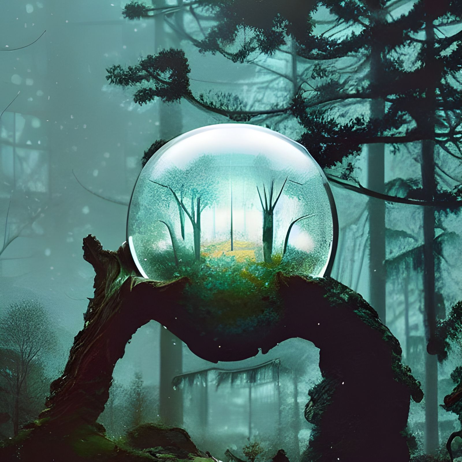 Cyberpunk Last Tree in Glass Sphere