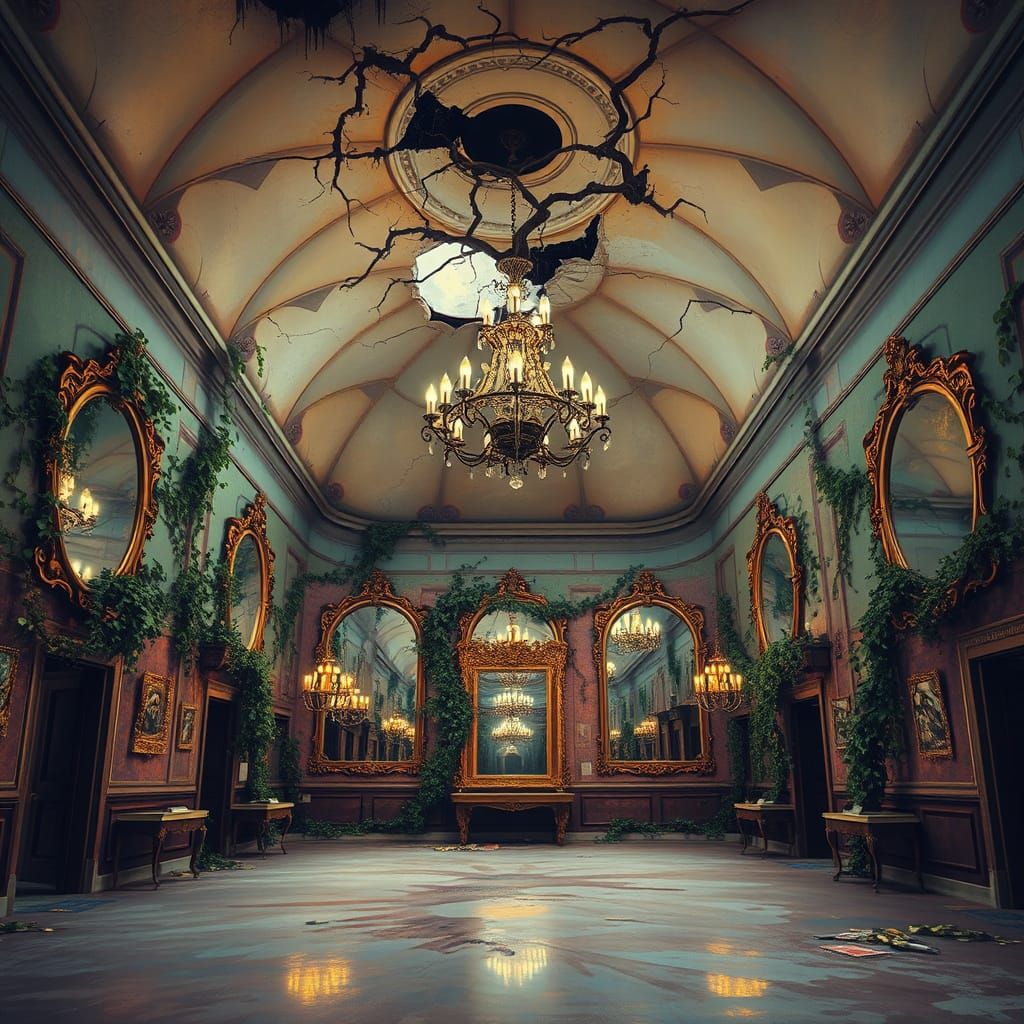 Abandoned Art Nouveau Ballroom in Vibrant Oil Pastel