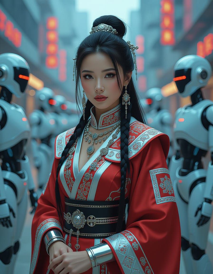 A striking image of a slender Hmong woman with a beautiful f...