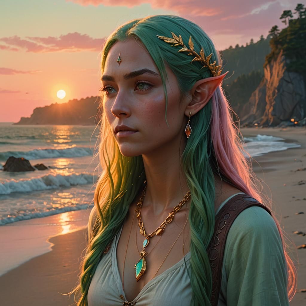 Elf Maiden at Sunset: Fantasy Concept Art