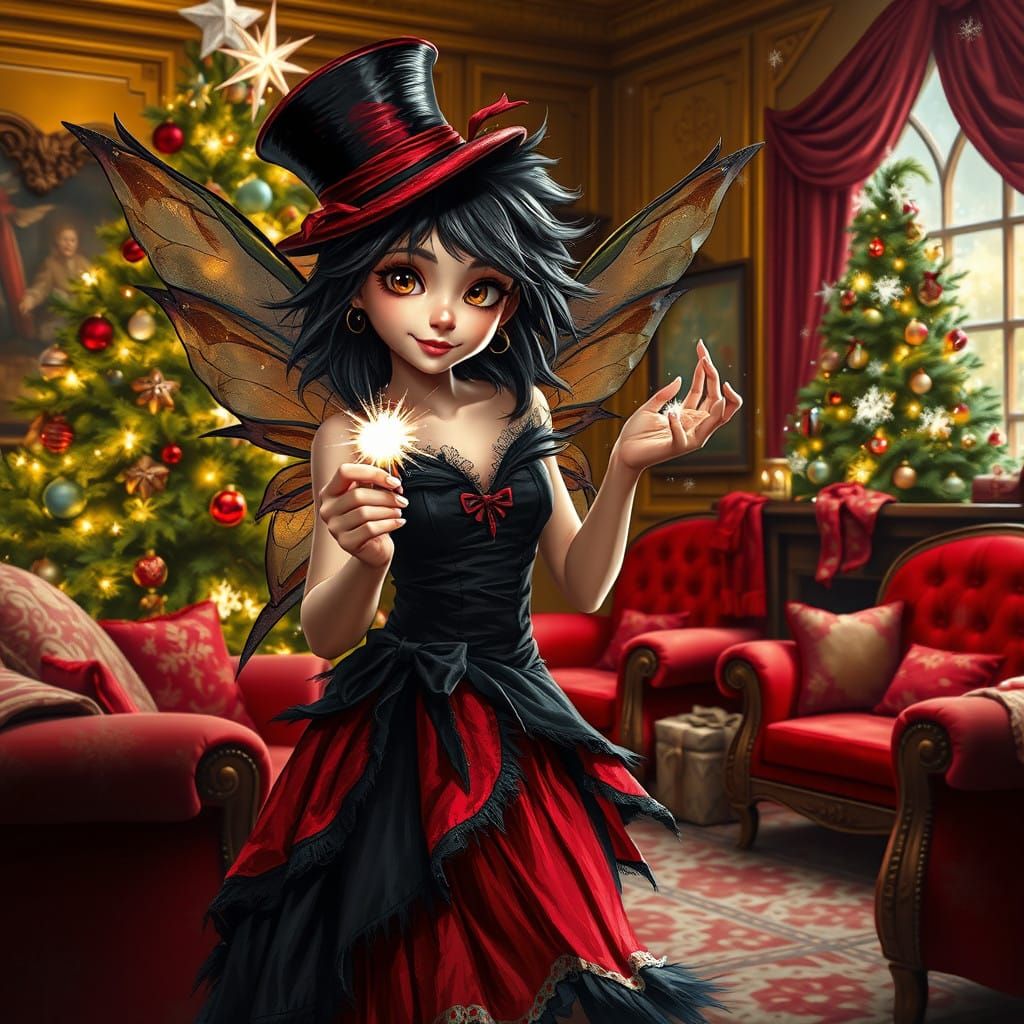 Enchanting Fairy Unfolds Christmas Magic in Whimsical Oil Pa...